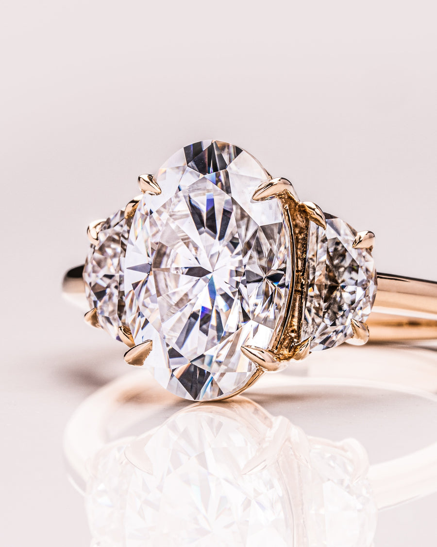 4.0 CT Oval Cut Three Stone Moissanite Engagement Ring - Barbara Maison 