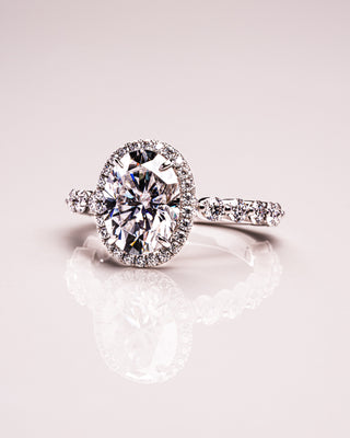 4.22 CT Oval Halo Pave Moissanite Engagement Ring - Barbara Maison 