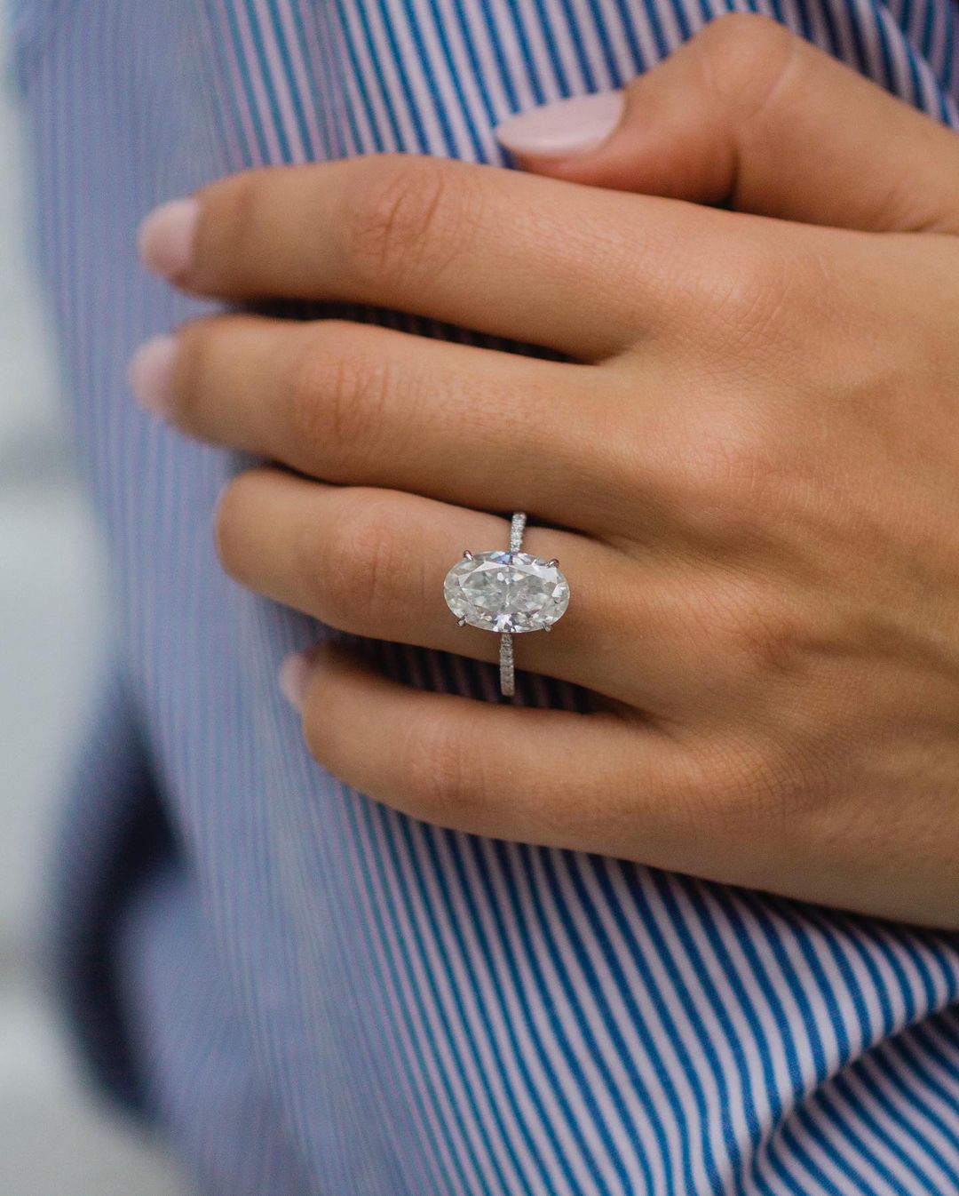 5.85 CT Oval Solitaire Pave Moissanite Engagement Ring - Barbara Maison 