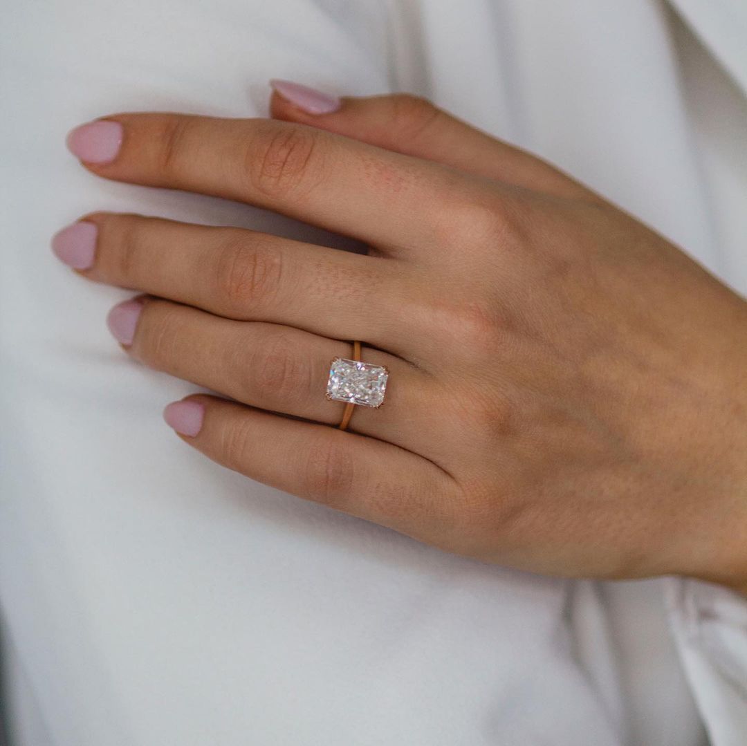 3.90 CT Radiant Solitaire Hidden Halo Moissanite Engagement Ring - Barbara Maison 