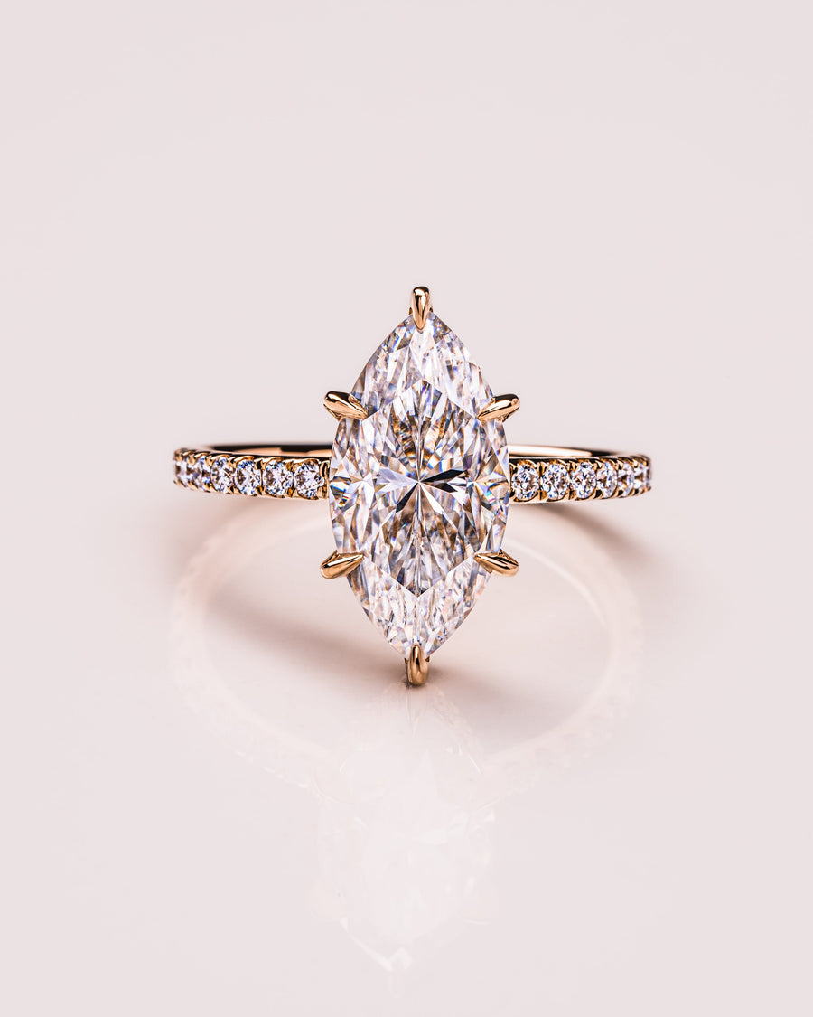 1.98 CT Marquise Solitaire Moissanite Engagement Ring With Hidden Halo/Pave Setting - Barbara Maison 