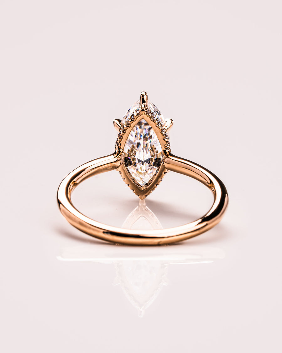 0.90 CT Marquise Cut Solitaire Moissanite Engagement Ring With Hidden Halo Setting - Barbara Maison 
