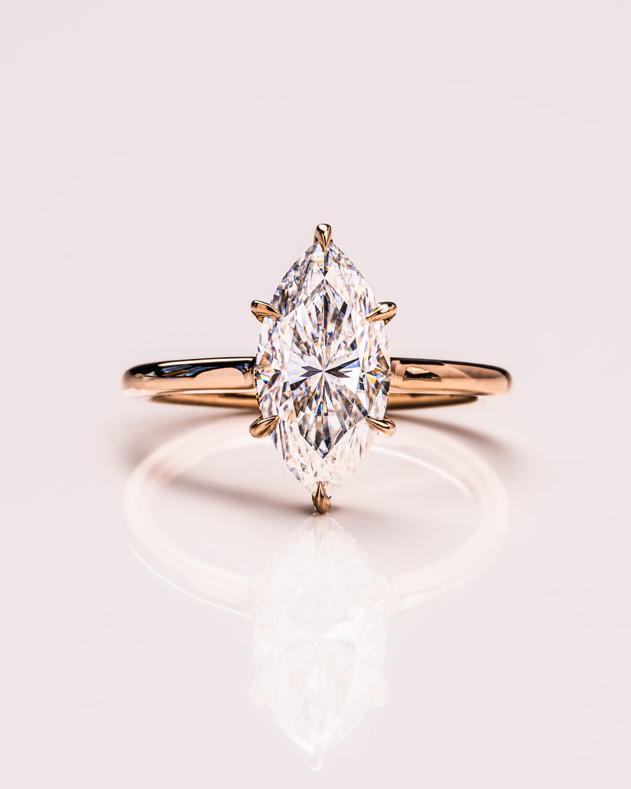 0.90 CT Marquise Cut Solitaire Moissanite Engagement Ring With Hidden Halo Setting - Barbara Maison 