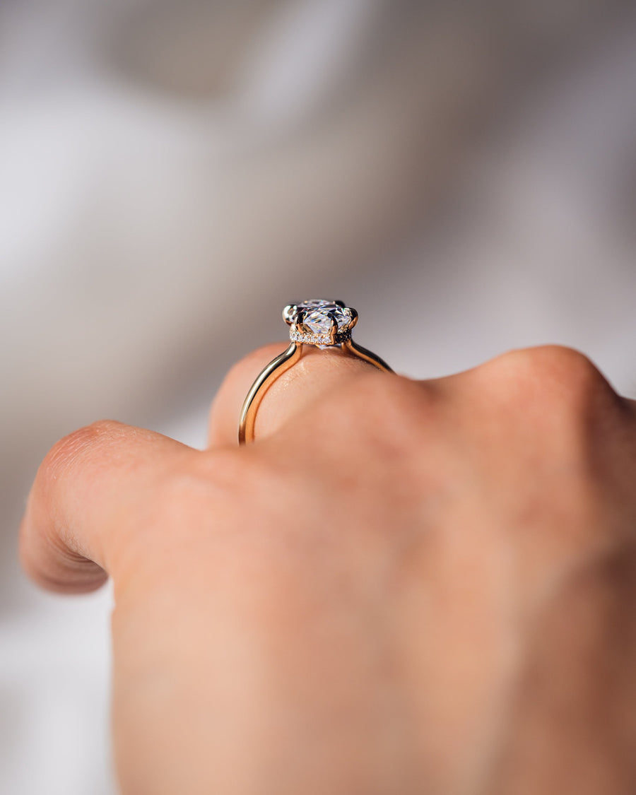 0.90 CT Marquise Cut Solitaire Moissanite Engagement Ring With Hidden Halo Setting - Barbara Maison 