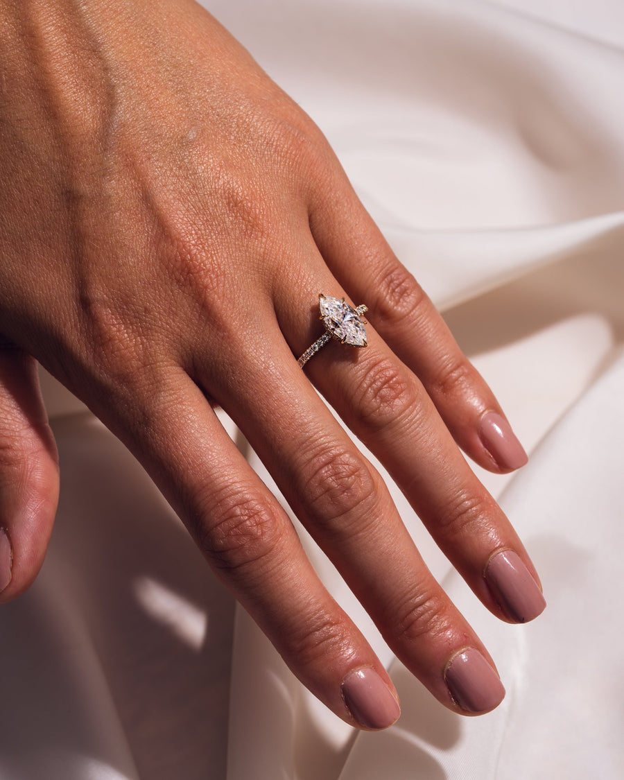 1.98 CT Marquise Solitaire Moissanite Engagement Ring With Hidden Halo/Pave Setting - Barbara Maison 