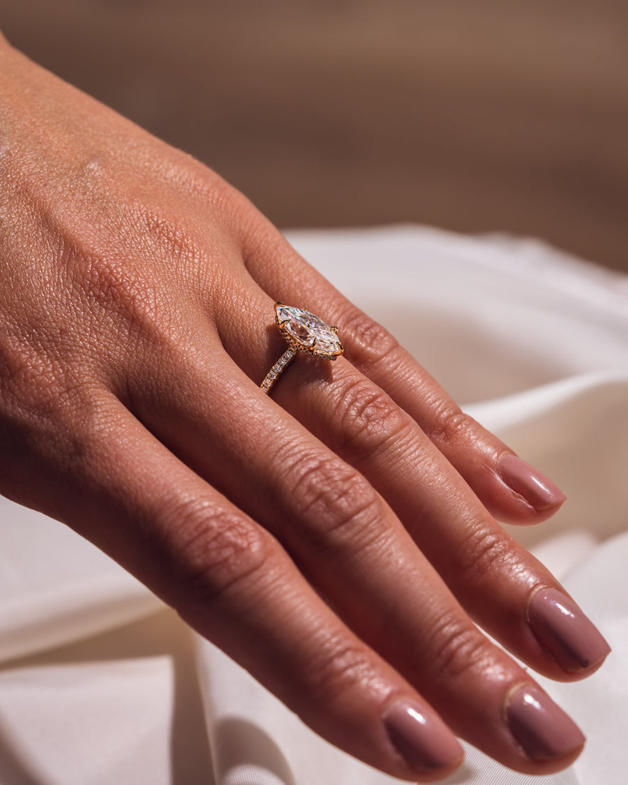 1.98 CT Marquise Solitaire Moissanite Engagement Ring With Hidden Halo/Pave Setting - Barbara Maison 