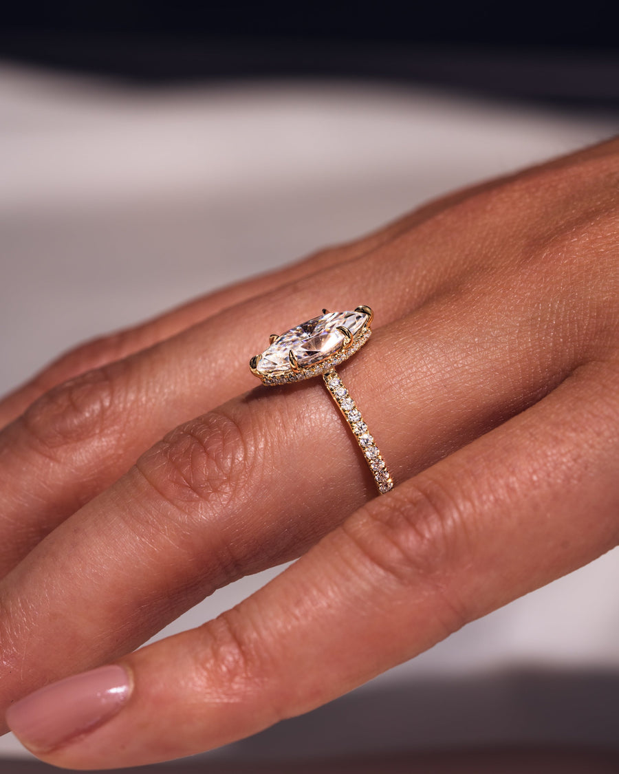 1.98 CT Marquise Solitaire Moissanite Engagement Ring With Hidden Halo/Pave Setting - Barbara Maison 