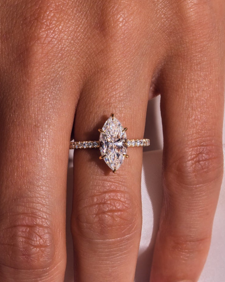 3.09 CT Marquise Cut Solitaire Moissanite Engagement Ring With Hidden Halo Setting - Barbara Maison 