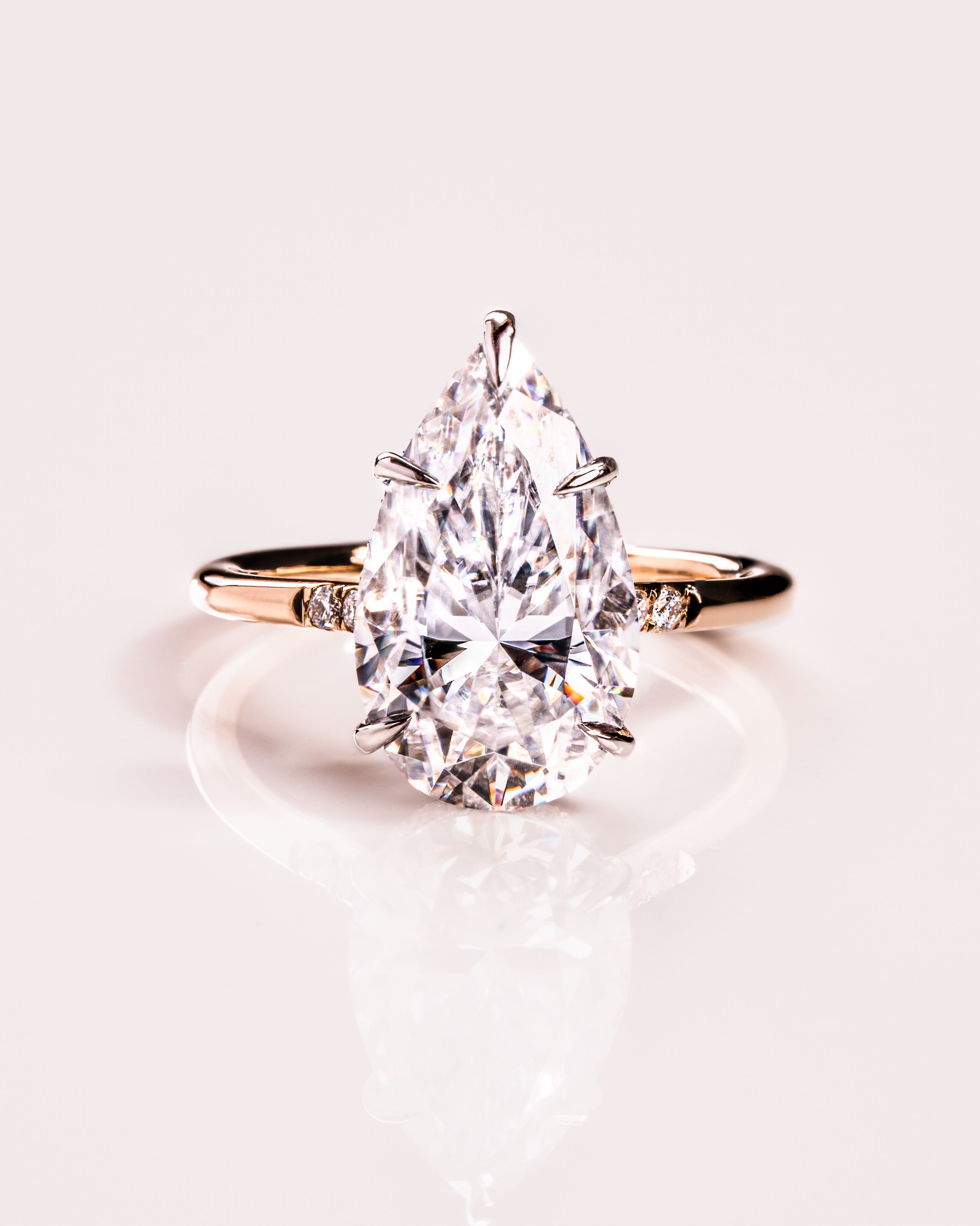 3.09 CT Pear Cut Moissanite Solitaire Engagement Ring With Hidden Halo Setting - Barbara Maison 
