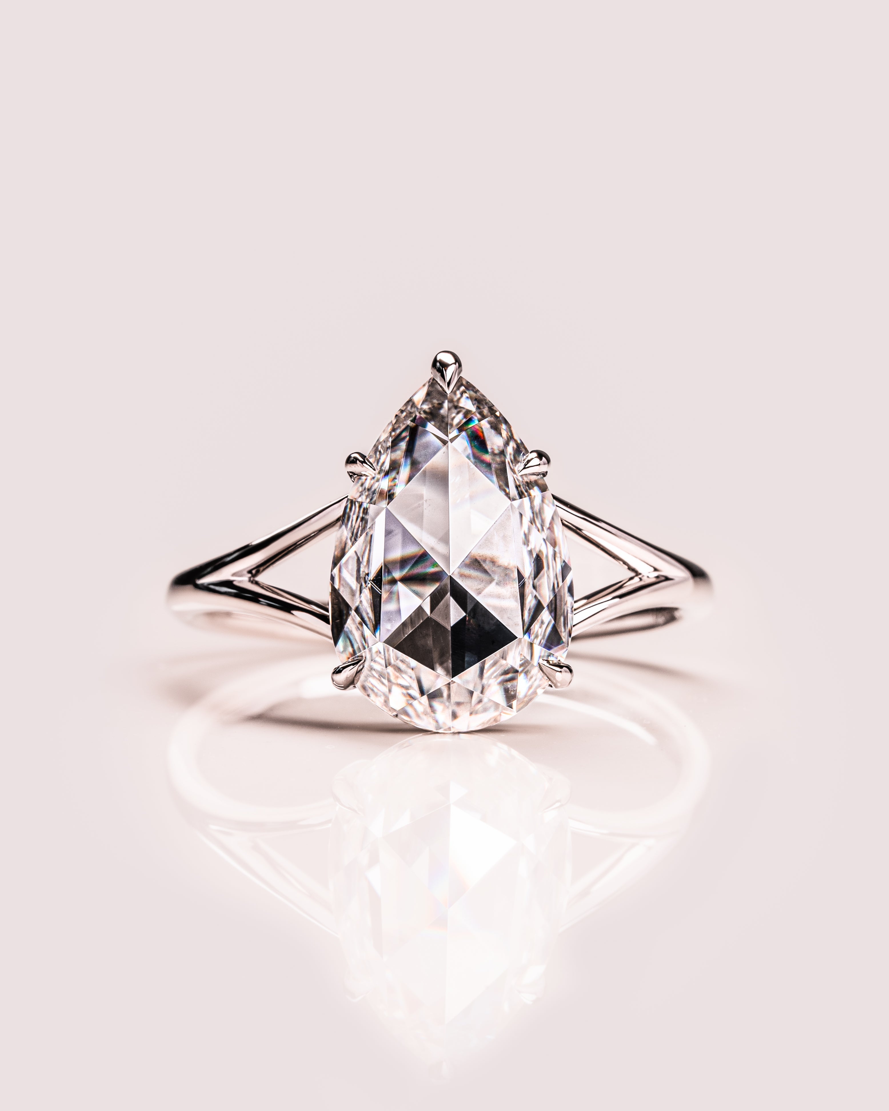 3.09 CT Pear Cut Moissanite Solitaire Engagement Ring With Split Shank Setting - Barbara Maison 