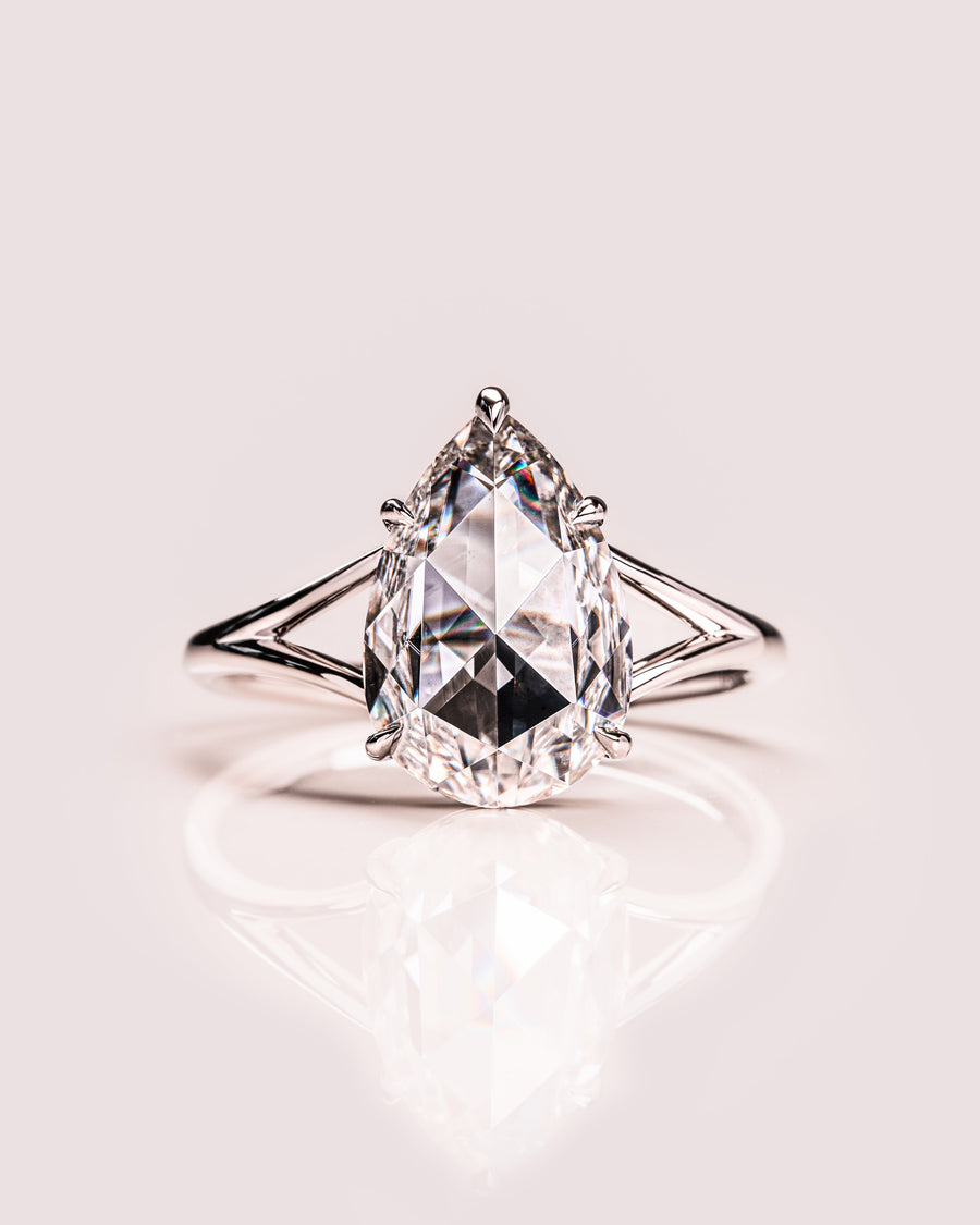 3.09 CT Pear Cut Moissanite Solitaire Engagement Ring With Split Shank Setting - Barbara Maison 