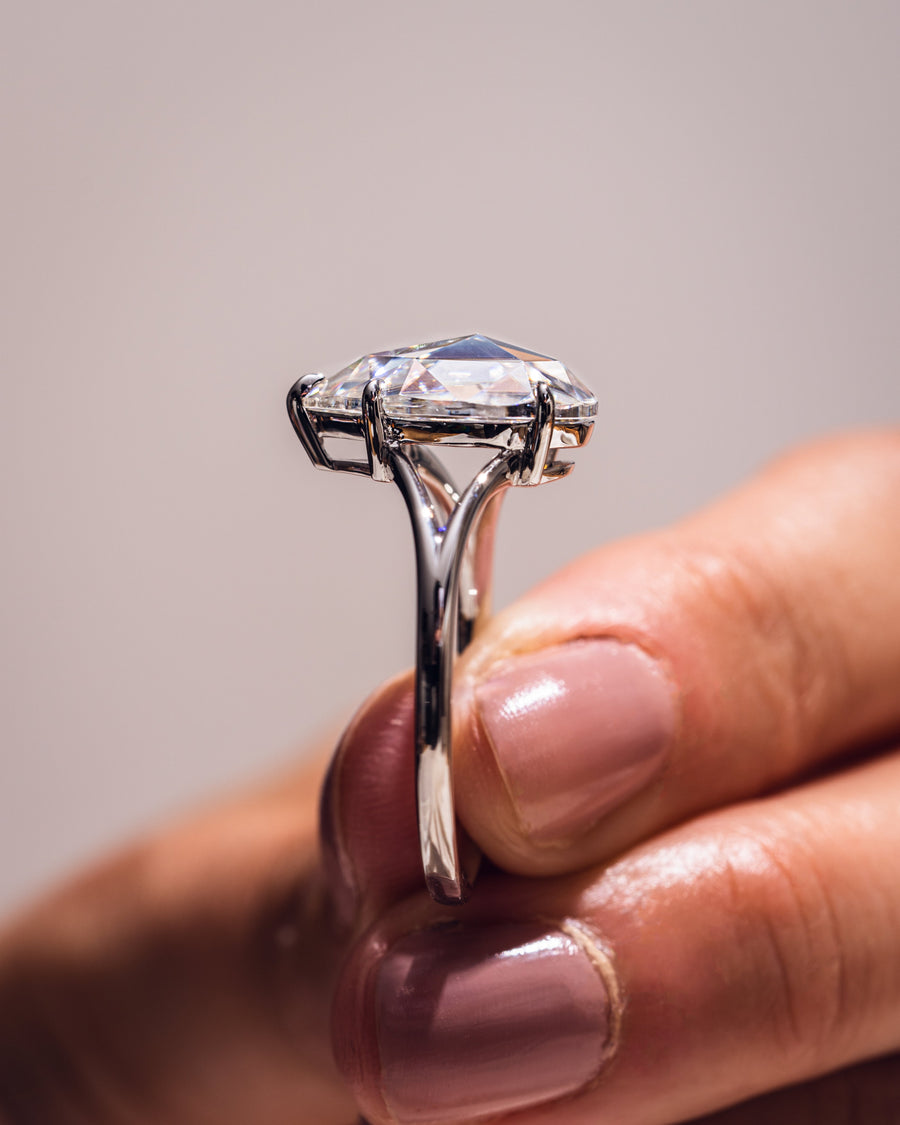 3.09 CT Pear Cut Moissanite Solitaire Engagement Ring With Split Shank Setting - Barbara Maison 