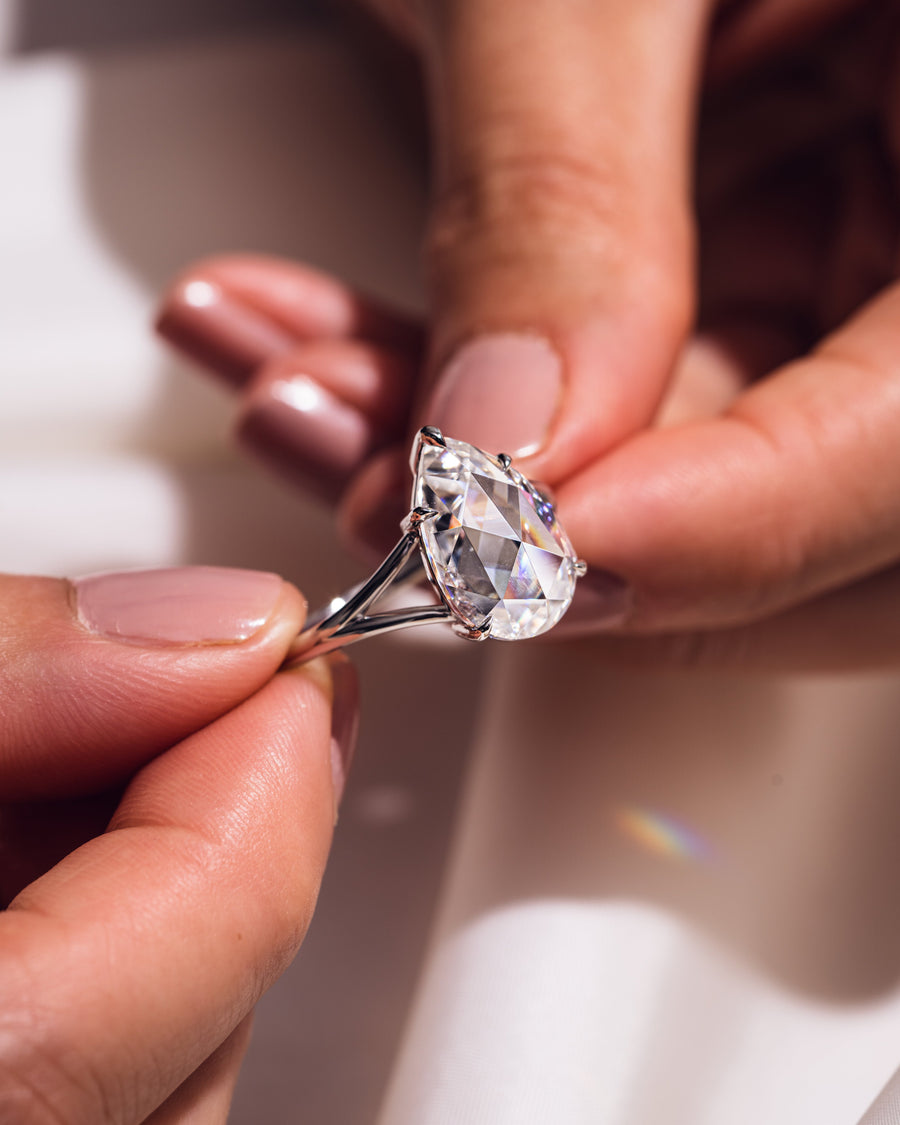 3.09 CT Pear Cut Moissanite Solitaire Engagement Ring With Split Shank Setting - Barbara Maison 