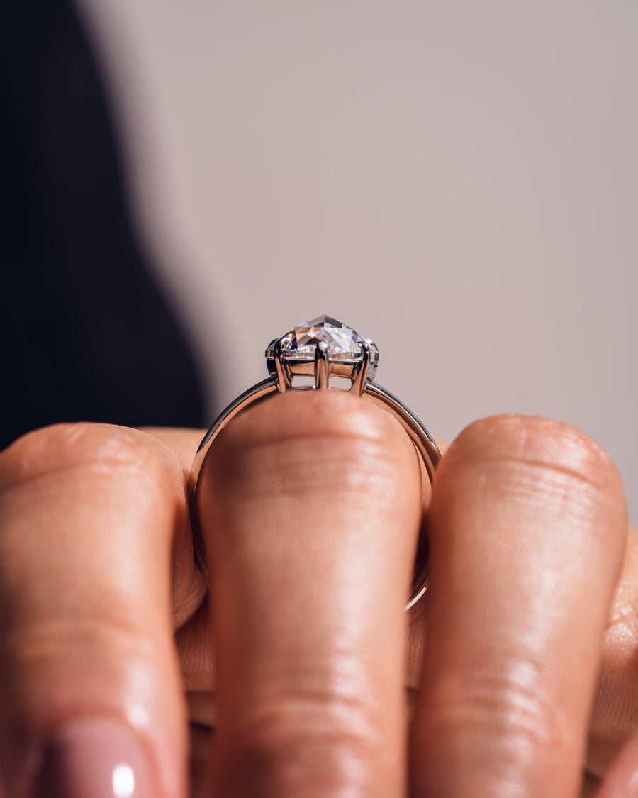 3.09 CT Pear Cut Moissanite Solitaire Engagement Ring With Split Shank Setting - Barbara Maison 