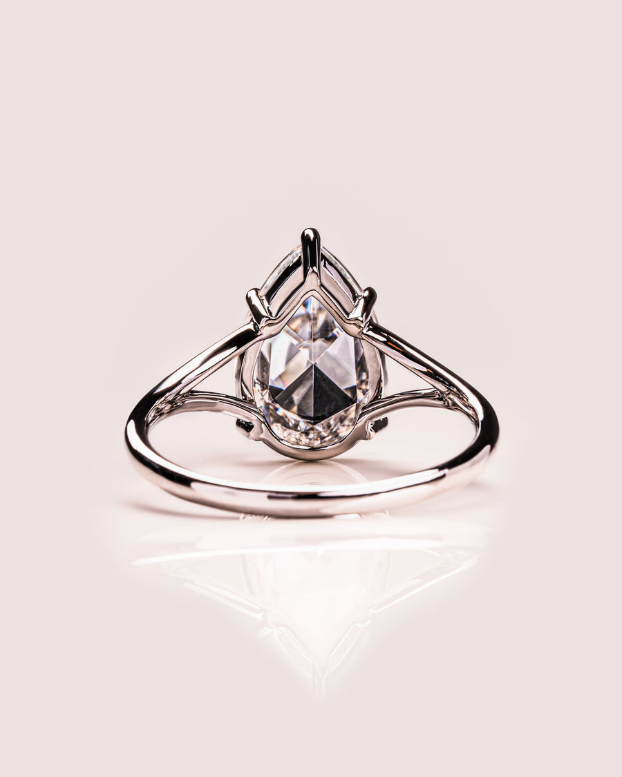 3.09 CT Pear Cut Moissanite Solitaire Engagement Ring With Split Shank Setting - Barbara Maison 