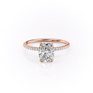 2.0 CT Elongated Cushion Cut Hidden Halo Pave Setting Moissanite Engagement Ring - Barbara Maison 