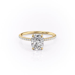 2.0 CT Elongated Cushion Cut Hidden Halo Pave Setting Moissanite Engagement Ring - Barbara Maison 