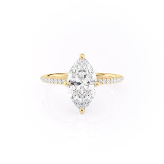 1.58 CT Marquise Cut Hidden Halo Pave Setting Moissanite Engagement Ring - Barbara Maison 