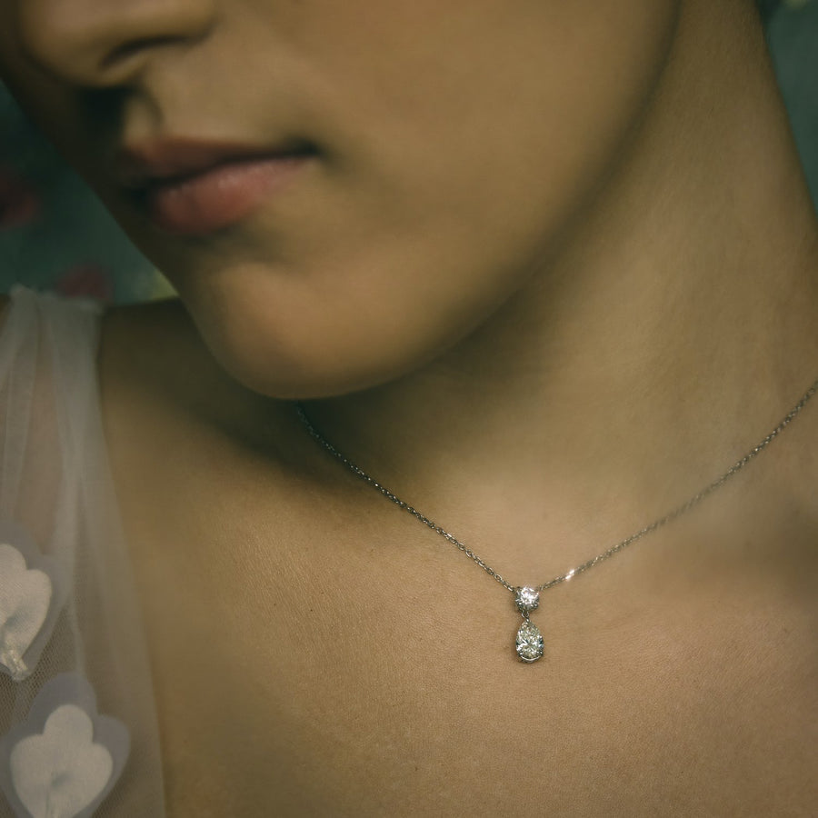 1.50 TCW Pear & Round CVD F/VS Diamond Necklace - Barbara Maison 