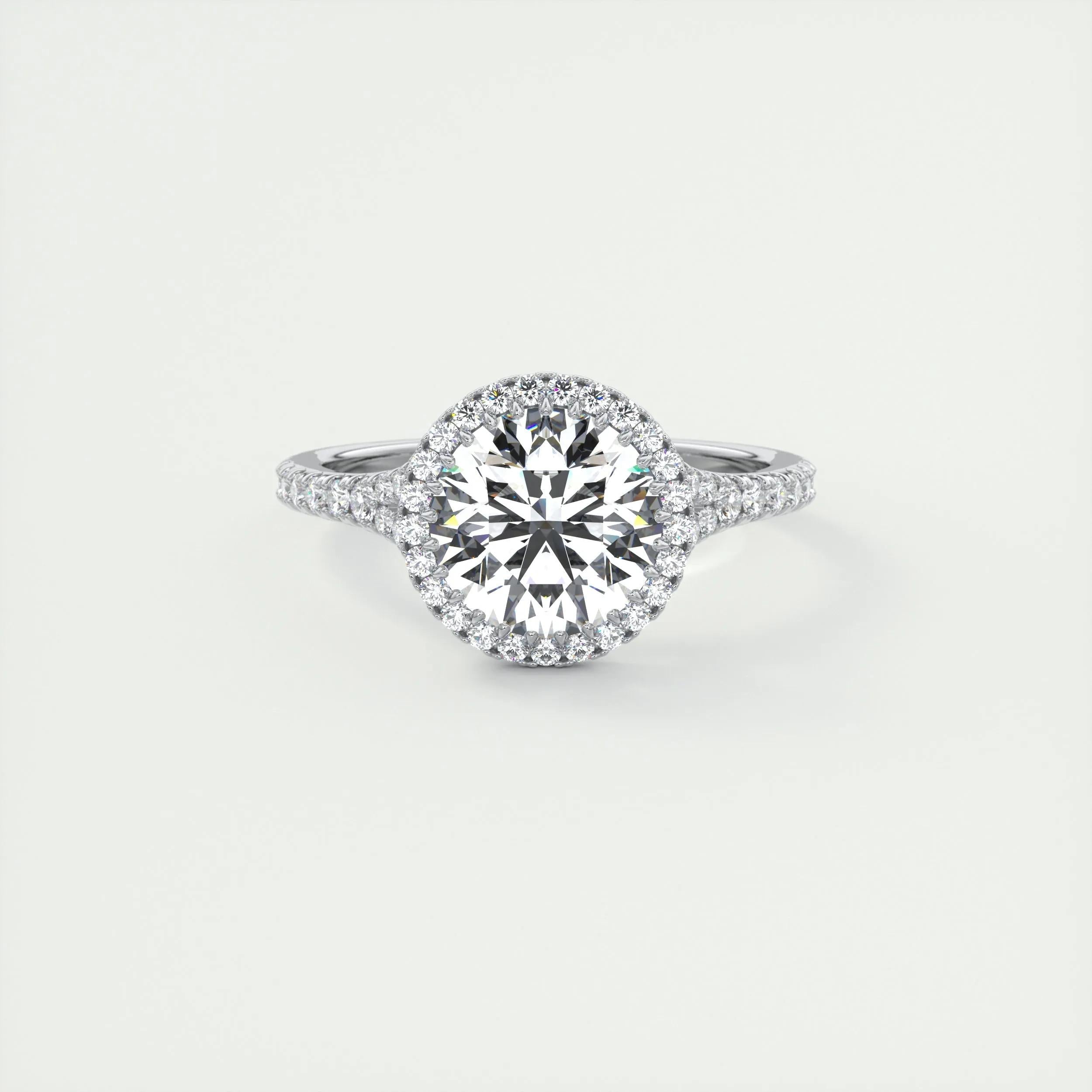 2 CT Round Halo Split Shank CVD F/VS1 Diamond Engagement Ring - Barbara Maison 