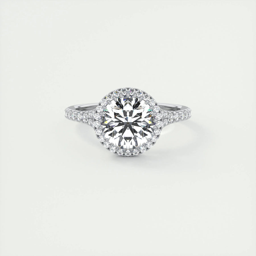 2 CT Round Halo Split Shank CVD F/VS1 Diamond Engagement Ring - Barbara Maison 