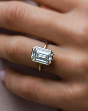 4.90 CT Emerald Cut Bezel Solitaire Moissanite Engagement Ring - Barbara Maison 