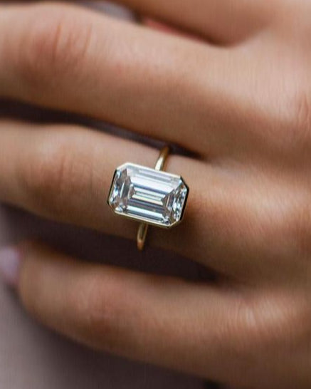 4.90 CT Emerald Cut Bezel Solitaire Moissanite Engagement Ring - Barbara Maison 