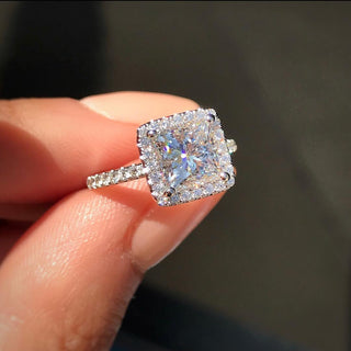 2.0 CT Princess Cut Halo Style Moissanite Engagement Ring - Barbara Maison 