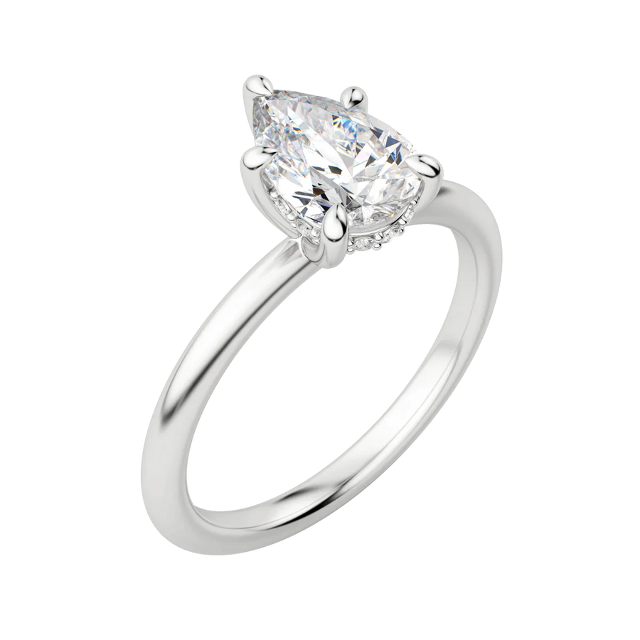 1.33 CT Pear Solitaire Moissanite Engagement Ring With Hidden Halo Setting - Barbara Maison 