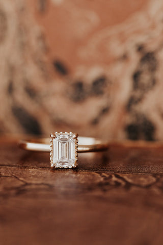 1.0 CT Emerald Cut Milgrain Solitaire Moissanite Engagement Ring - Barbara Maison 