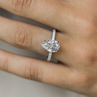 3.10 CT Pear Solitaire Hidden Halo & Pave Moissanite Engagement Ring - Barbara Maison 