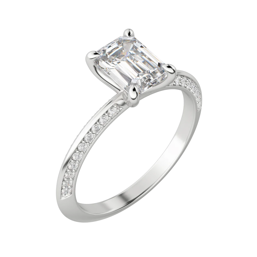 1.60 CT Emerald Solitaire Moissanite Engagement Ring With Pave Setting - Barbara Maison 