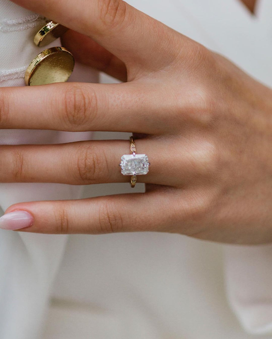 3.30 CT Radiant Vintage Milgrain Moissanite Engagement Ring - Barbara Maison 
