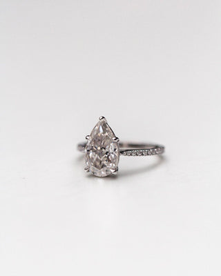 4.10 CT Pear Solitaire Pave Moissanite Engagement Ring - Barbara Maison 