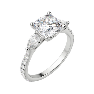 2.54 CT Cushion 3 Stone Moissanite Engagement Ring - Barbara Maison 