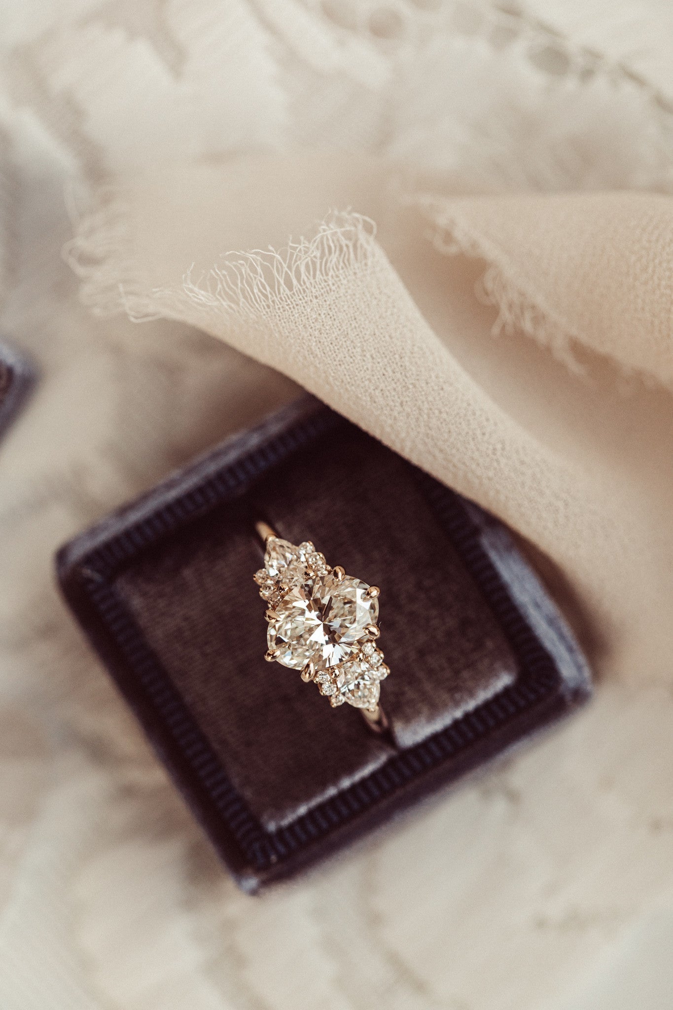 1.72 CT Oval Cut Cluster Moissanite Engagement Ring - Barbara Maison 