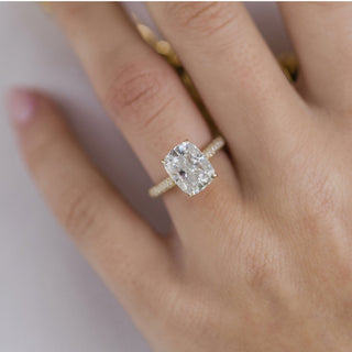 3.20 CT Elongated Cushion Solitaire Hidden Halo Moissanite Engagement Ring - Barbara Maison 