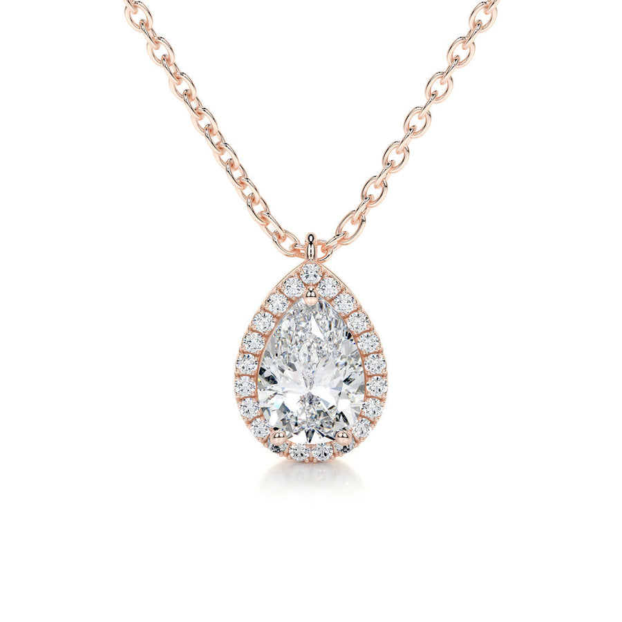 1.50 CT Pear Halo CVD F/VS Diamond Necklace - Barbara Maison 