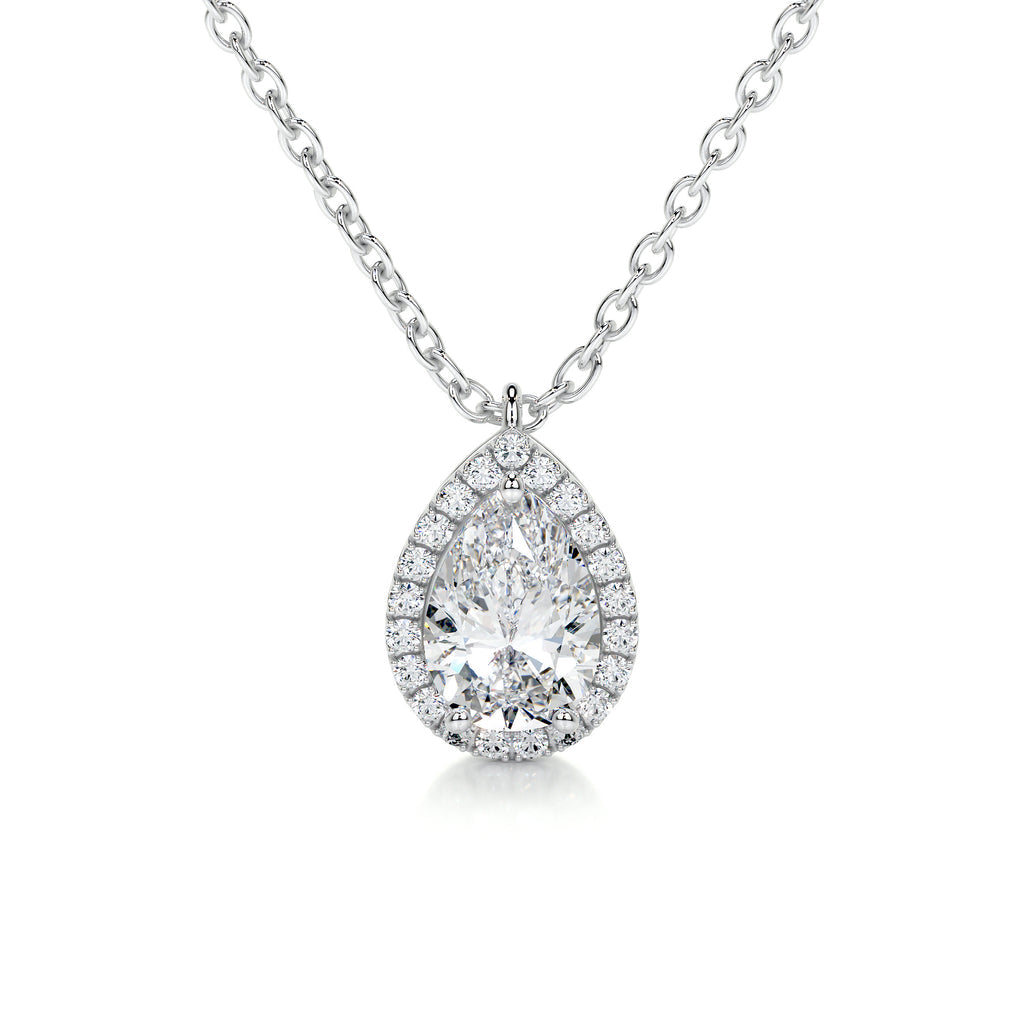 1.50 CT Pear Halo CVD F/VS Diamond Necklace - Barbara Maison 