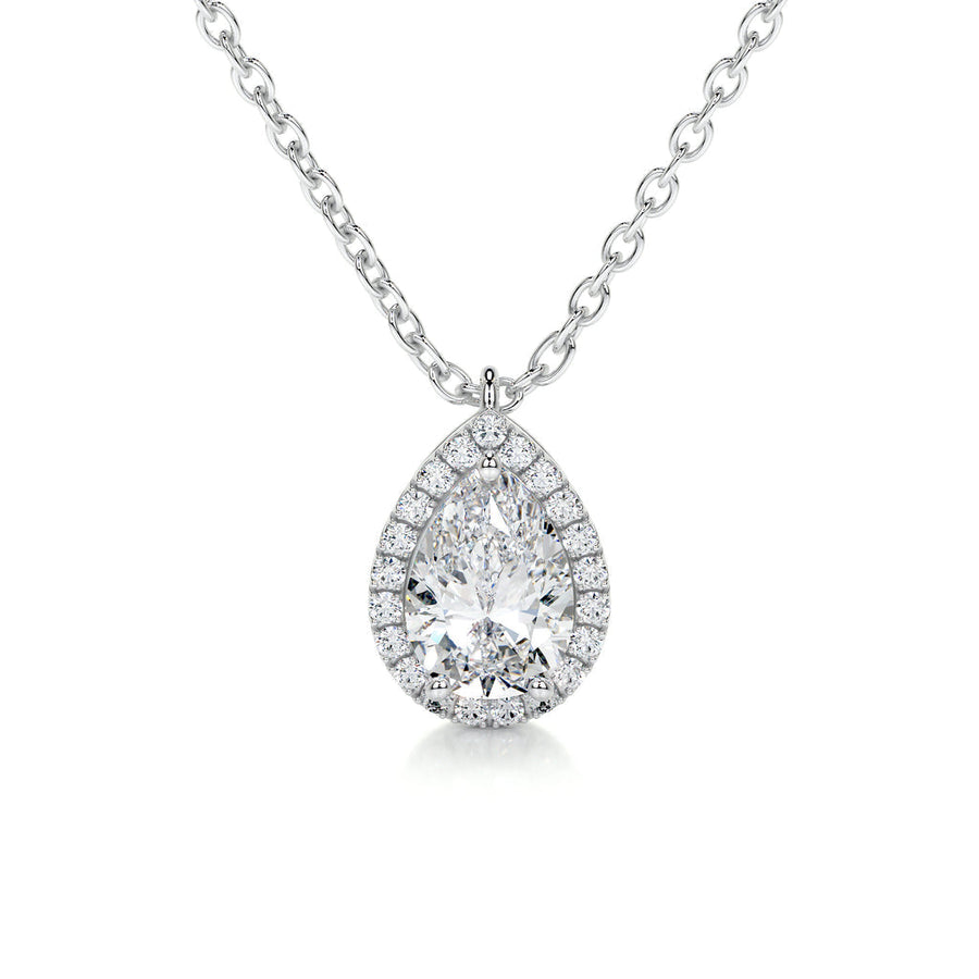 1.50 CT Pear Halo CVD F/VS Diamond Necklace - Barbara Maison 
