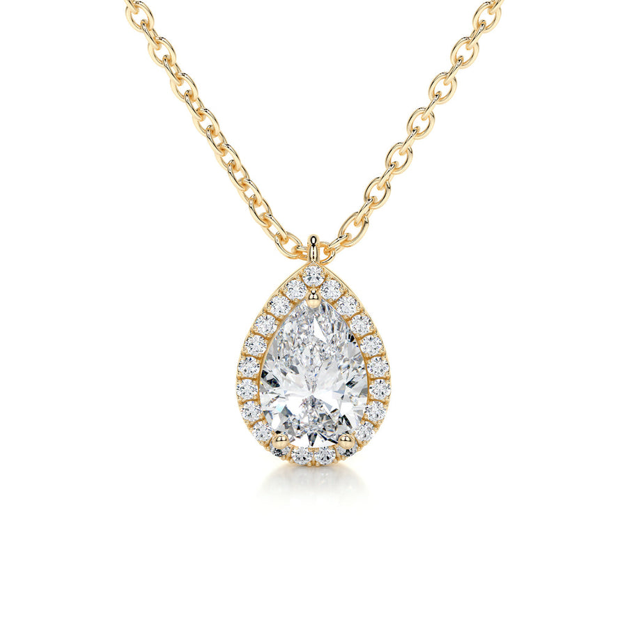 1.50 CT Pear Halo CVD F/VS Diamond Necklace - Barbara Maison 