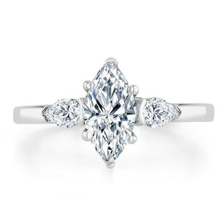 0.75 CT Marquise Cut Three Stone Moissanite Engagement Ring - Barbara Maison 