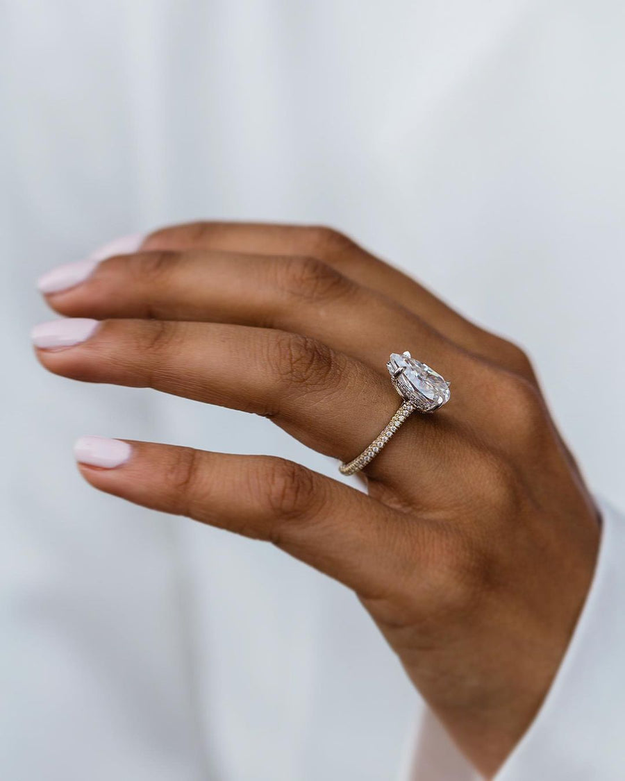 4.25 CT Pear Hidden Halo & Pave Moissanite Engagement Ring - Barbara Maison 