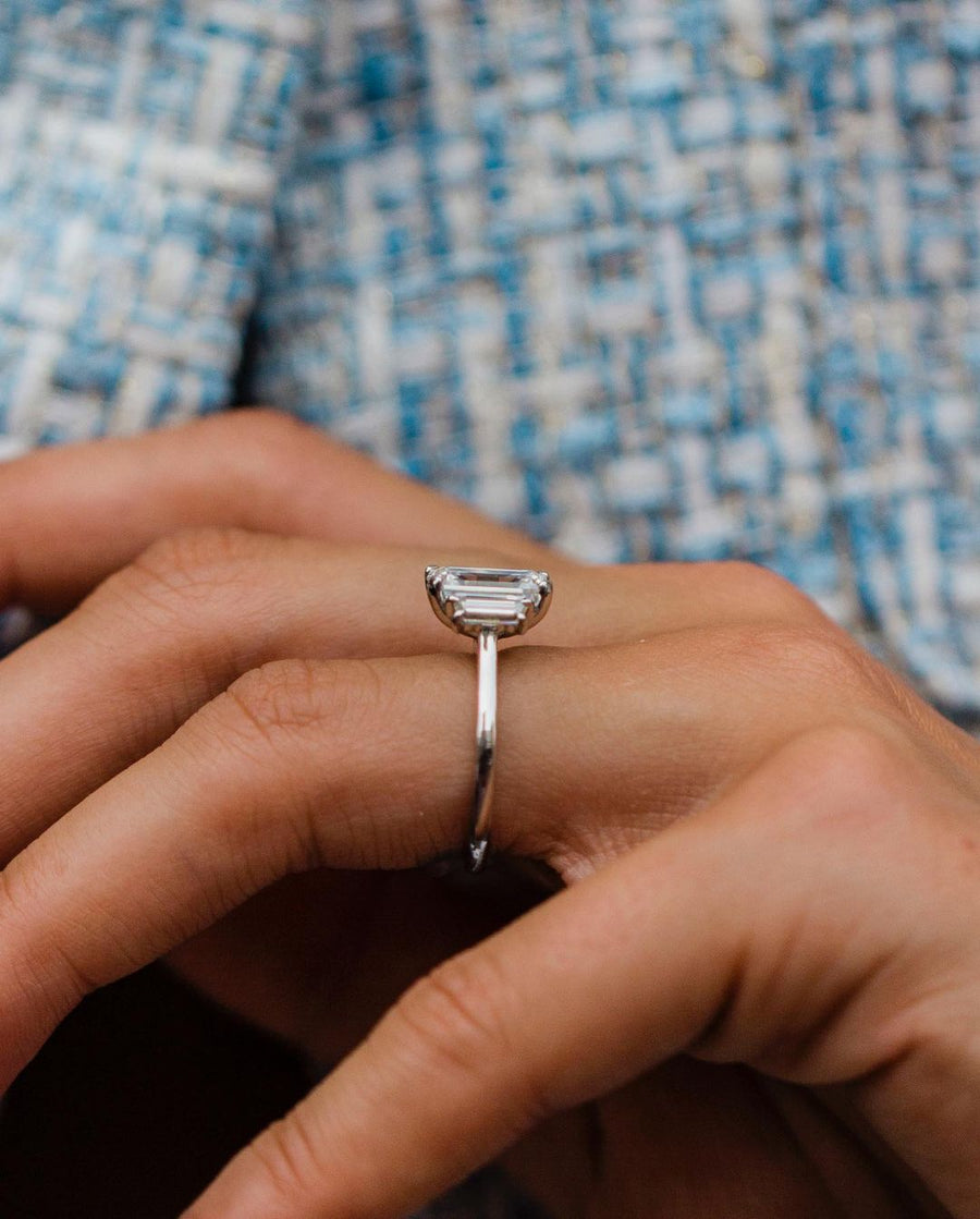 2.60 CT Emerald Three Stone Moissanite Engagement Ring - Barbara Maison 