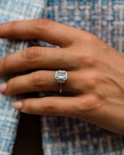2.60 CT Emerald Three Stone Moissanite Engagement Ring - Barbara Maison 