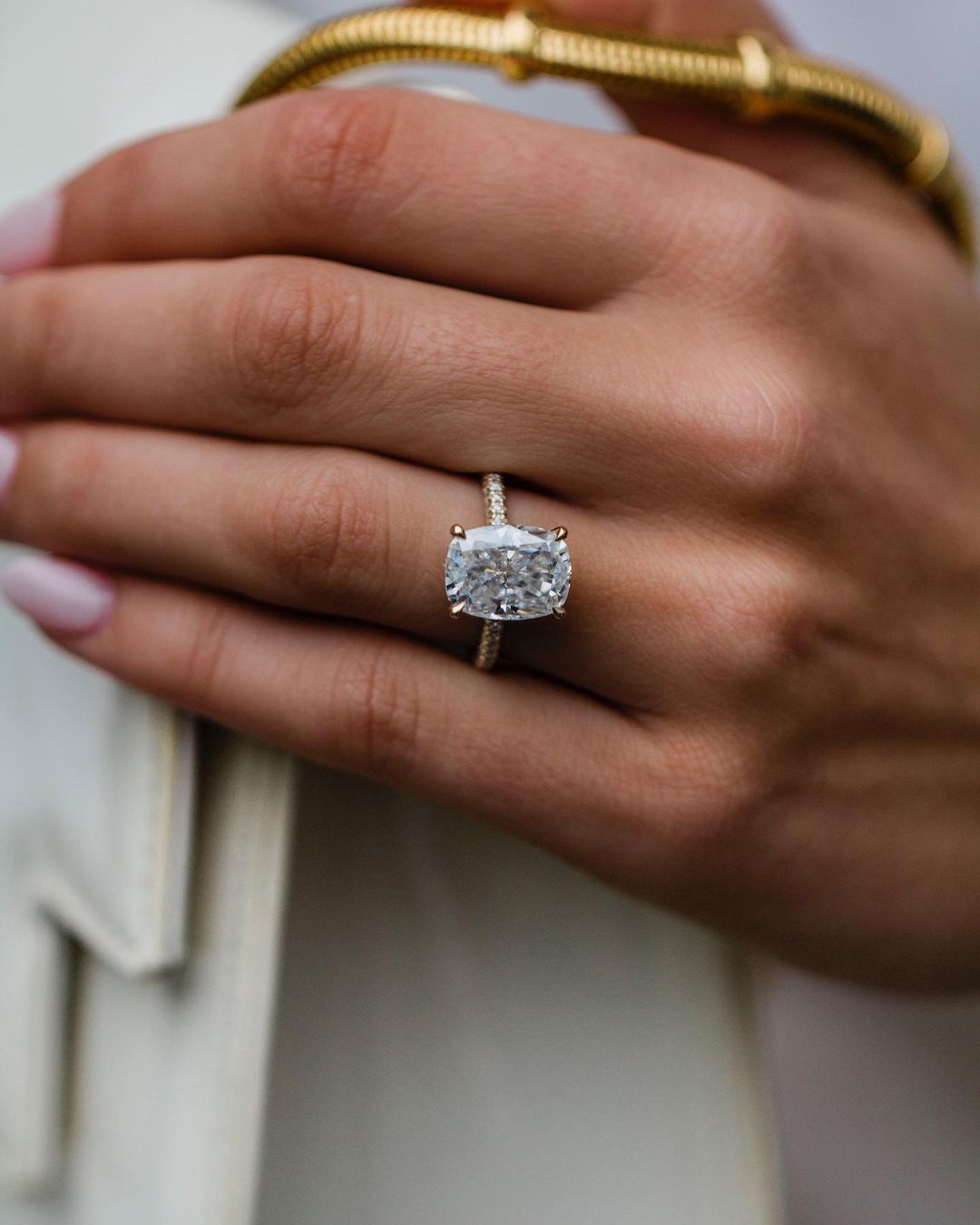 5.70 CT Elongated Cushion Hidden Halo Moissanite Engagement Ring - Barbara Maison 