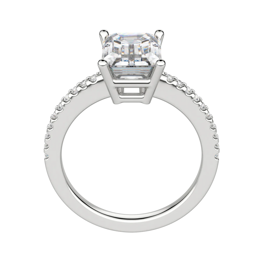 2.30 CT Emerald Solitaire Moissanite Engagement Ring With Pave Setting - Barbara Maison 