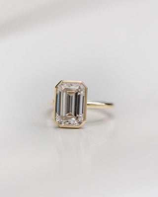 4.90 CT Emerald Cut Bezel Solitaire Moissanite Engagement Ring - Barbara Maison 