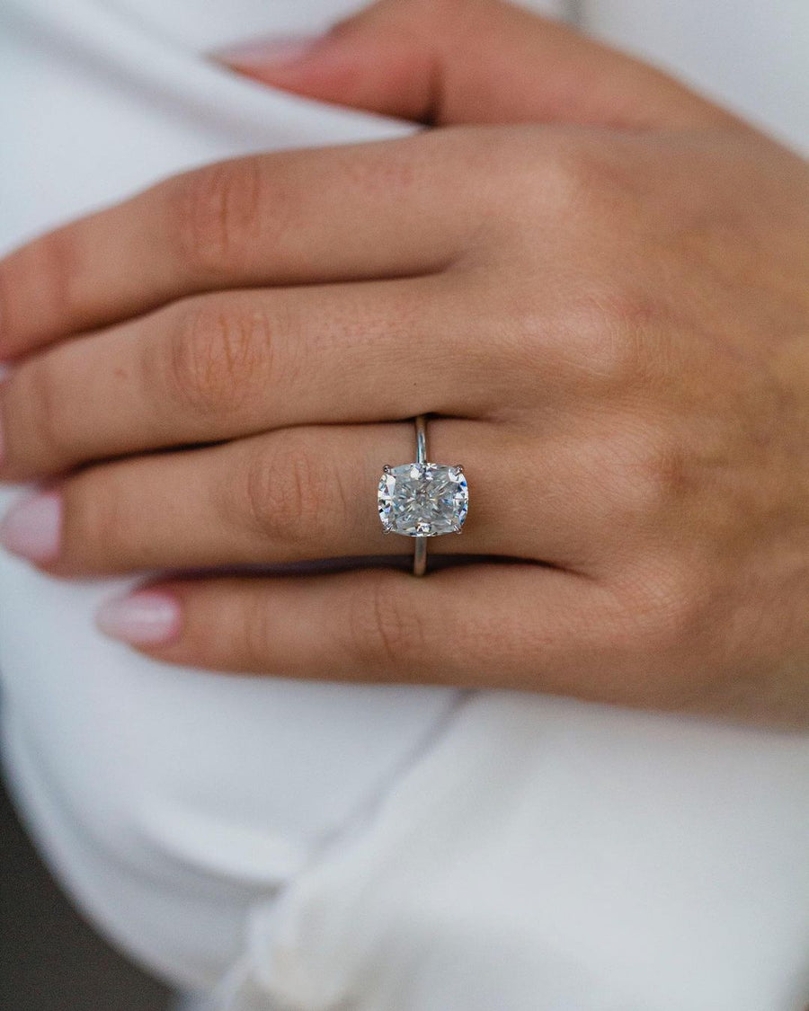 4.55 CT Cushion Cut Solitaire Moissanite Engagement Ring - Barbara Maison 