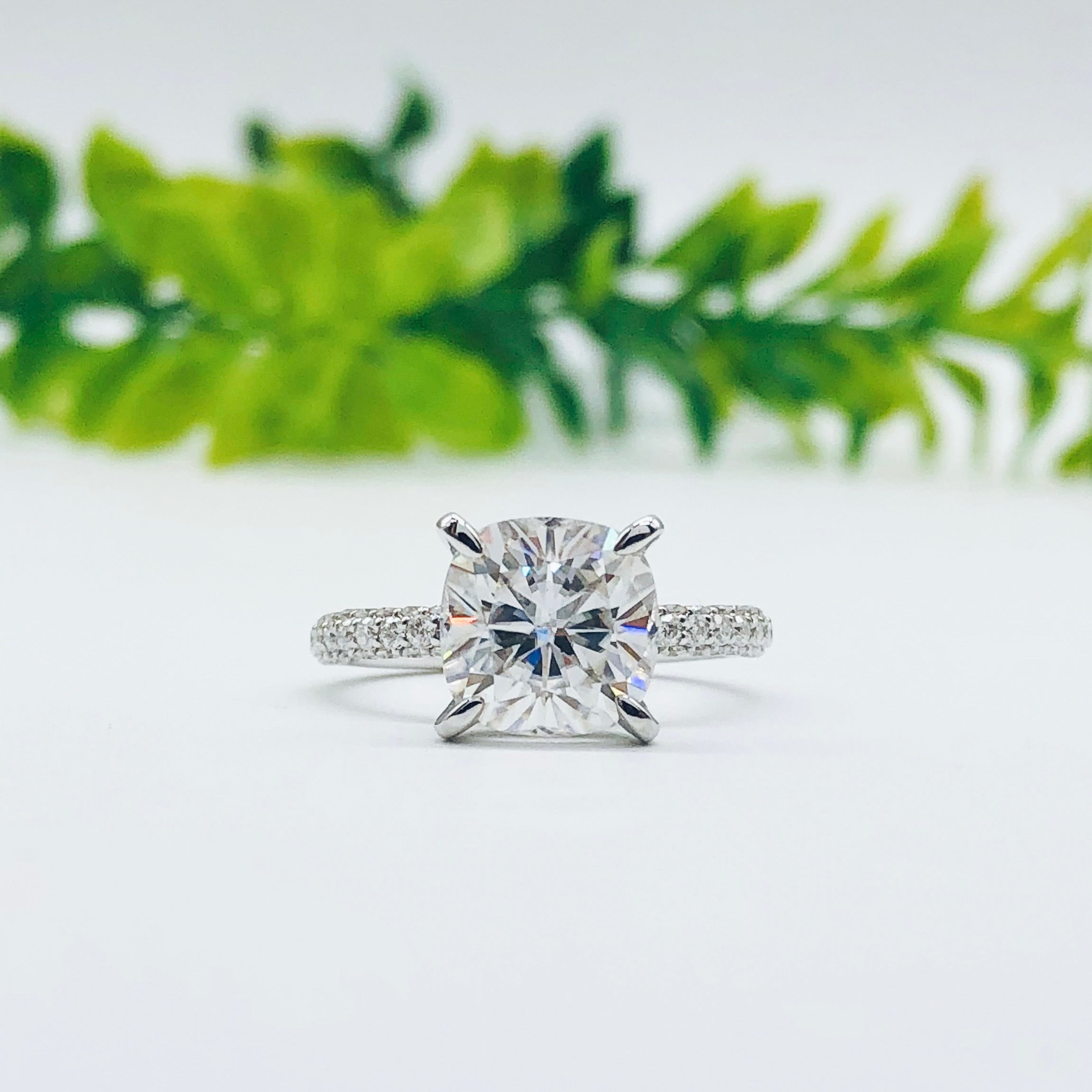 1.7 CT Cushion Hidden Halo Pave Moissanite Engagement Ring - Barbara Maison 